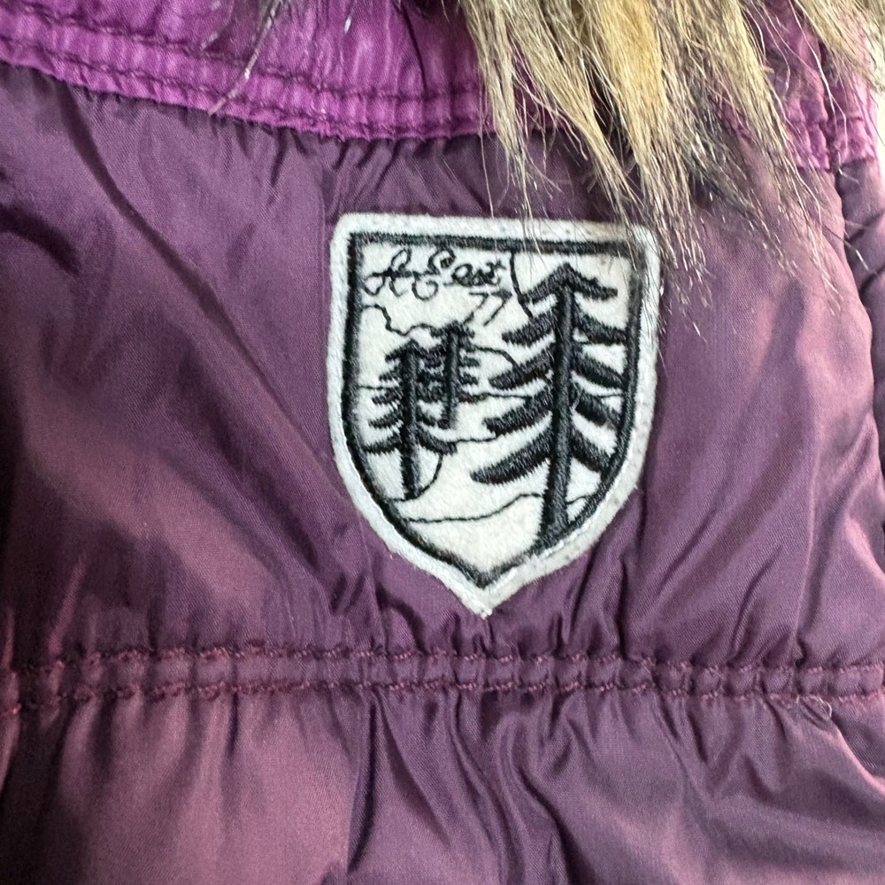 American Eagle Purple Puffer Vest Women Small Hooded Faux Fur Trim Quilted Zip - Picture 4 of 7